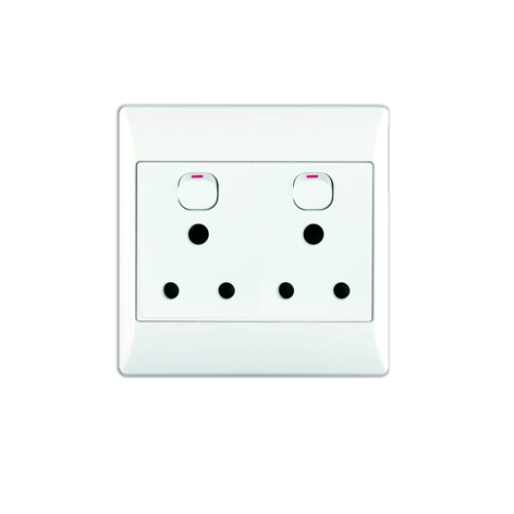 2X16A SWITCHED SOCKET OUTLET 4X4 WITH WHITE COVER PLATE