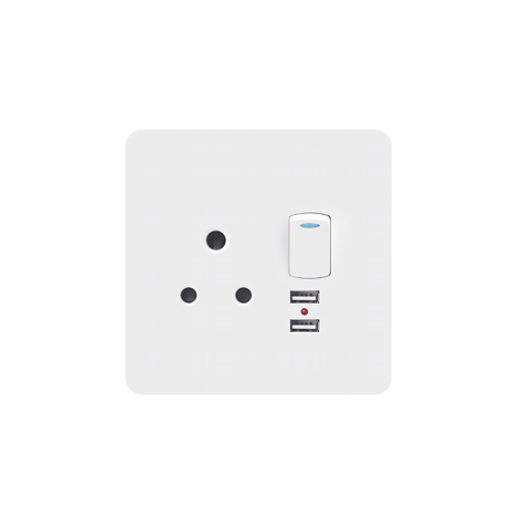 16A + 2X USB SWITCHED SOCKET OUTLET 4X4 WITH WHITE COVER PLATE