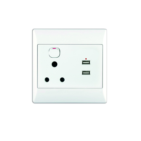 16A + 2X USB SWITCHED SOCKET OUTLET 4X4 WITH WHITE COVER PLATE